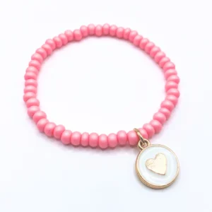 Rosa med hjerte charm rund - barn