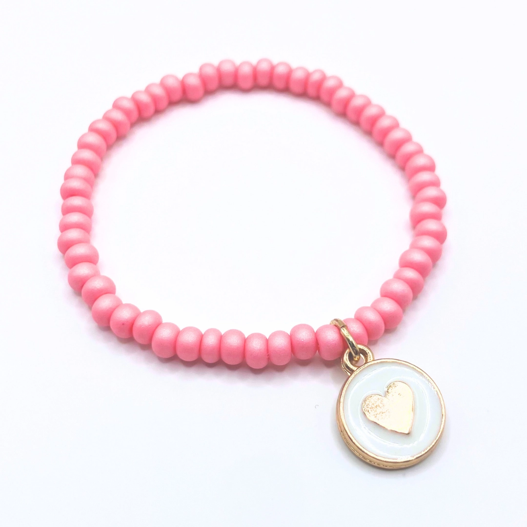 Rosa med hjerte charm rund - barn